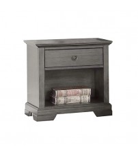 Marco Bedside Table with Storage Drawer Open Shelf in Solid Wood MDF Metal Handle in Wire Brush Grey Colour Nightstand
